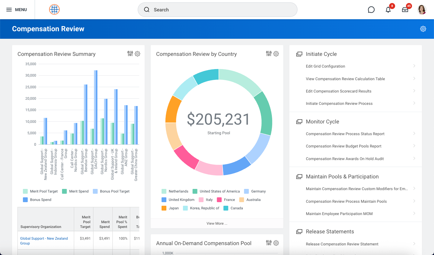 screenshot of Workday Compensation